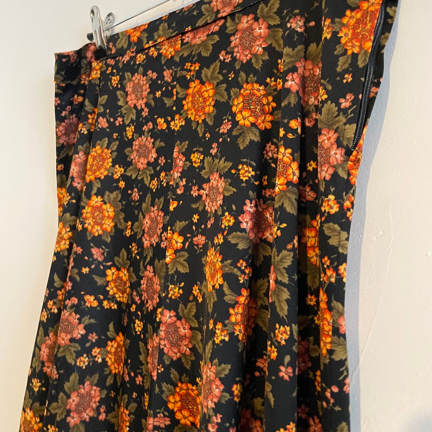 Vintage Super Jeans Black and Orange Floral Midi Skirt