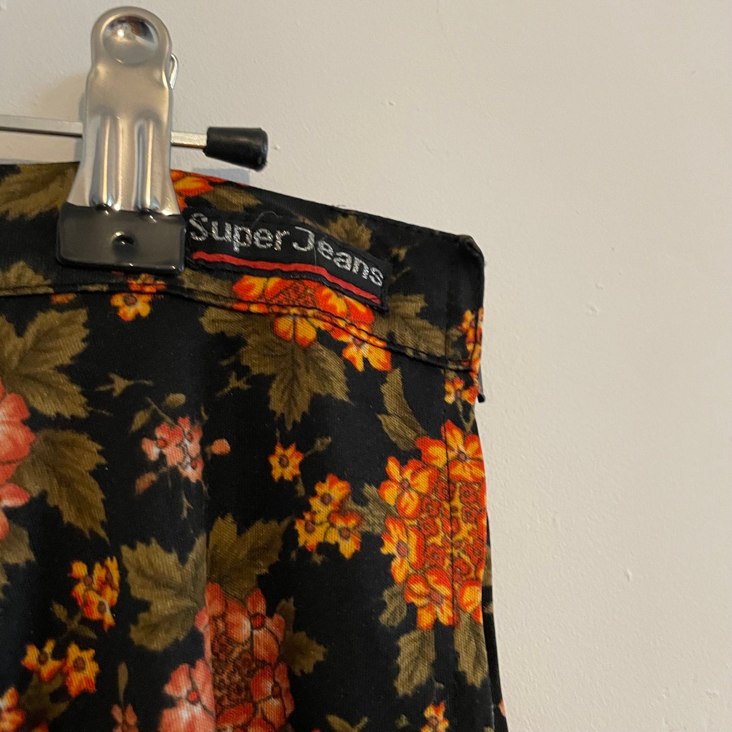 Vintage Super Jeans Black and Orange Floral Midi Skirt