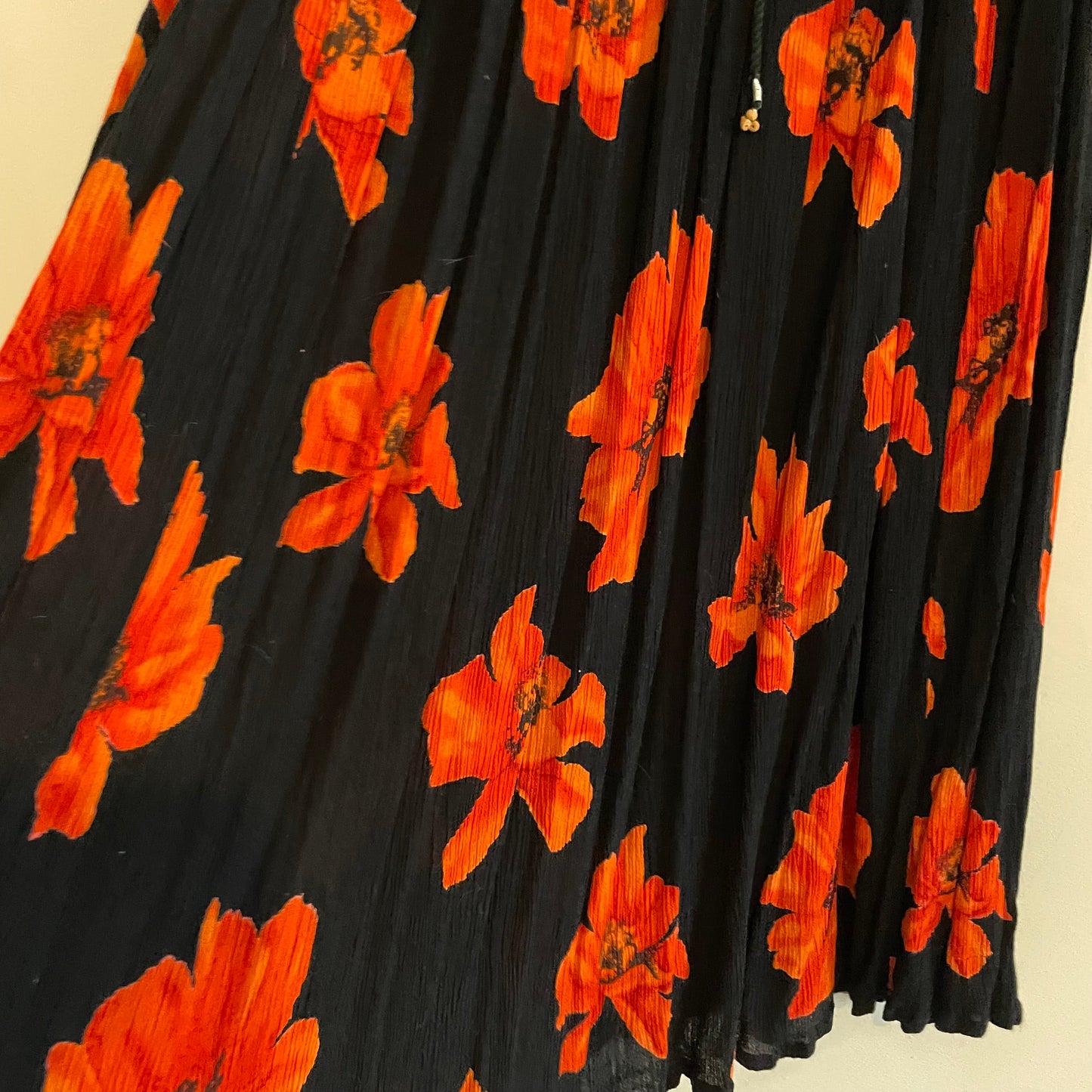 Vintage Akal Collection Black and Orange Flower Print Maxi Skirt
