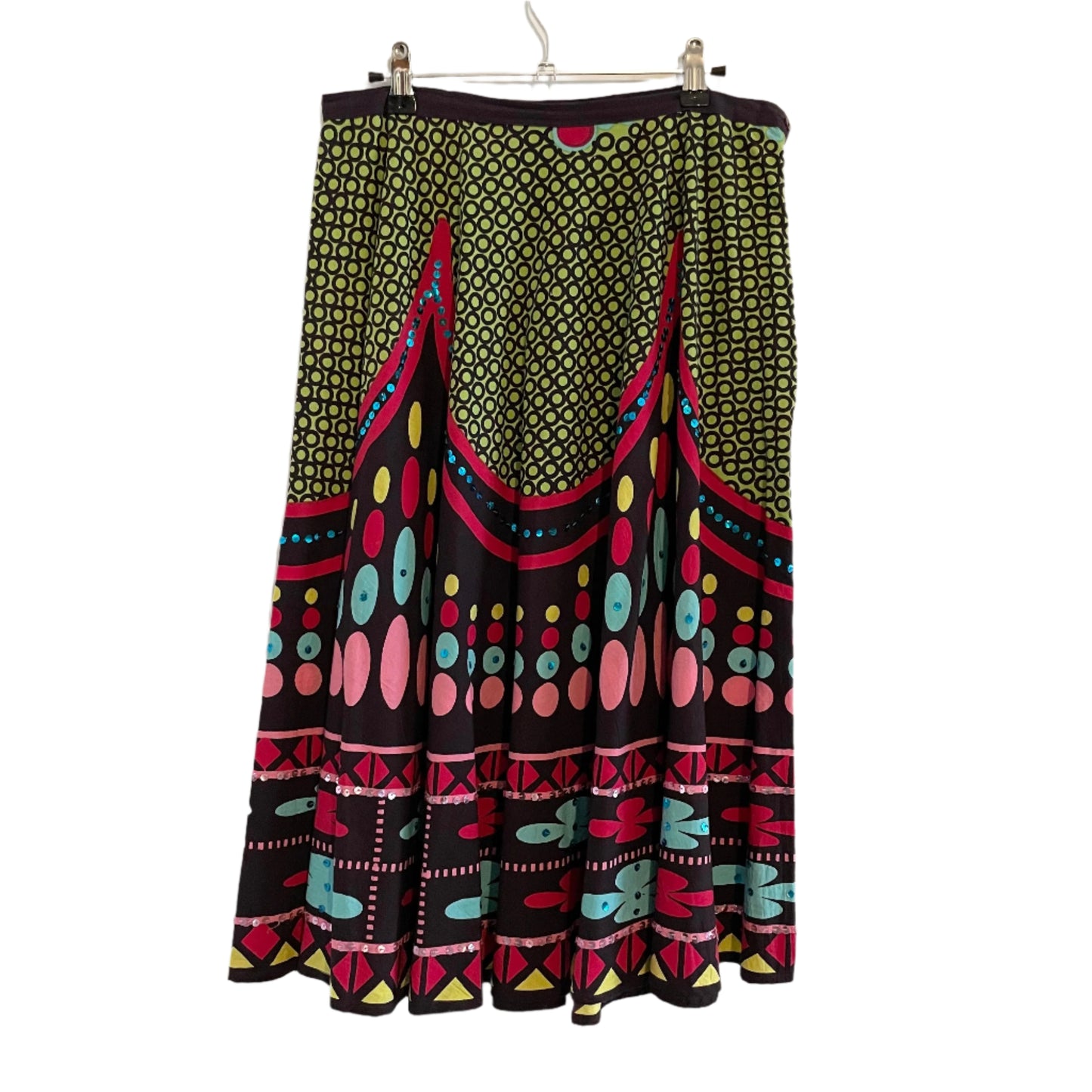 Vintage IQ Multicoloured Abstract Brown Midi Skirt with Sequins