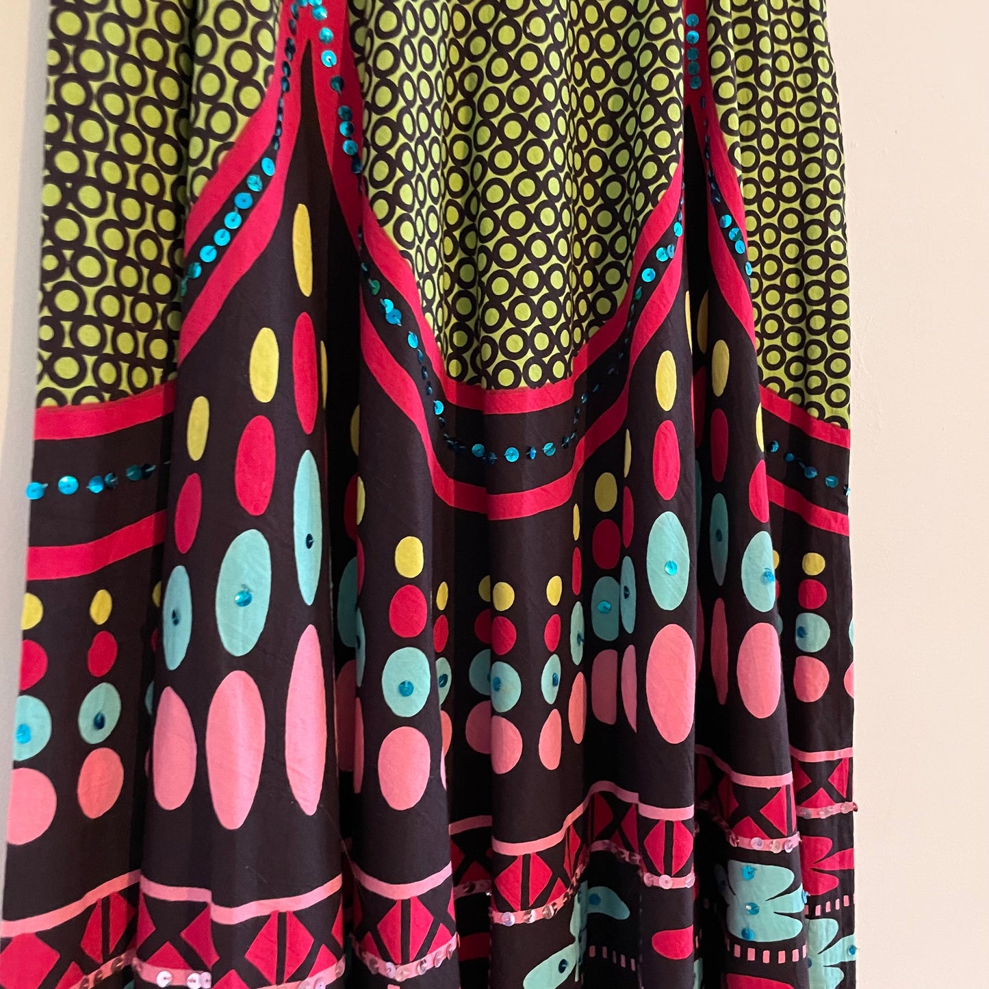 Vintage IQ Multicoloured Abstract Brown Midi Skirt with Sequins