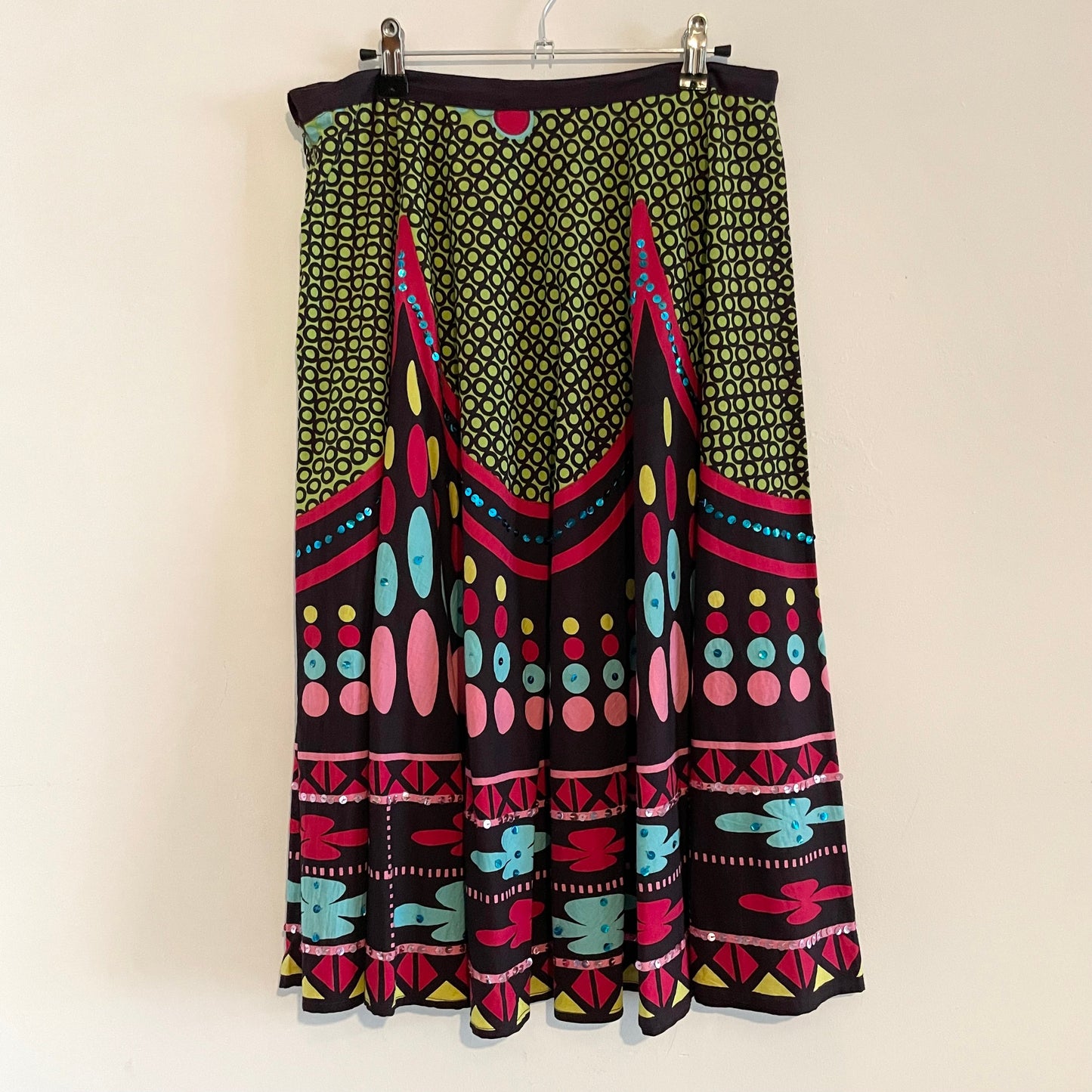 Vintage IQ Multicoloured Abstract Brown Midi Skirt with Sequins