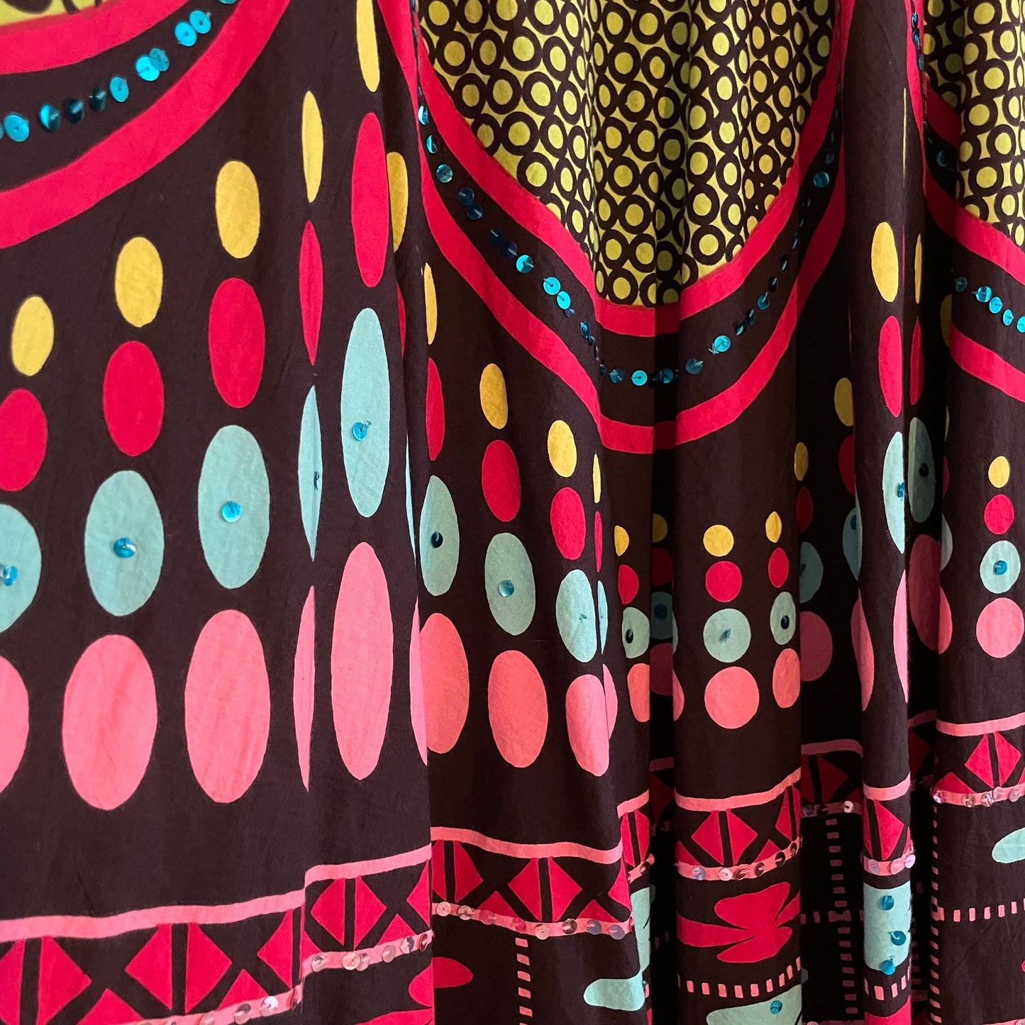 Vintage IQ Multicoloured Abstract Brown Midi Skirt with Sequins