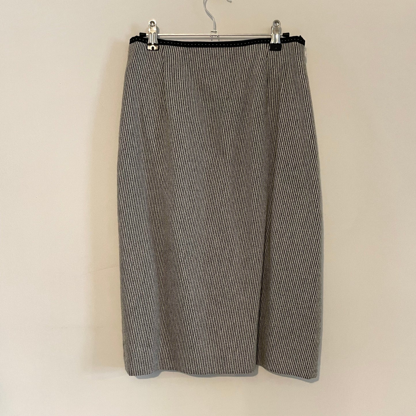 Vintage Louis Feraud Wool Monochrome Striped Skirt Suit Set
