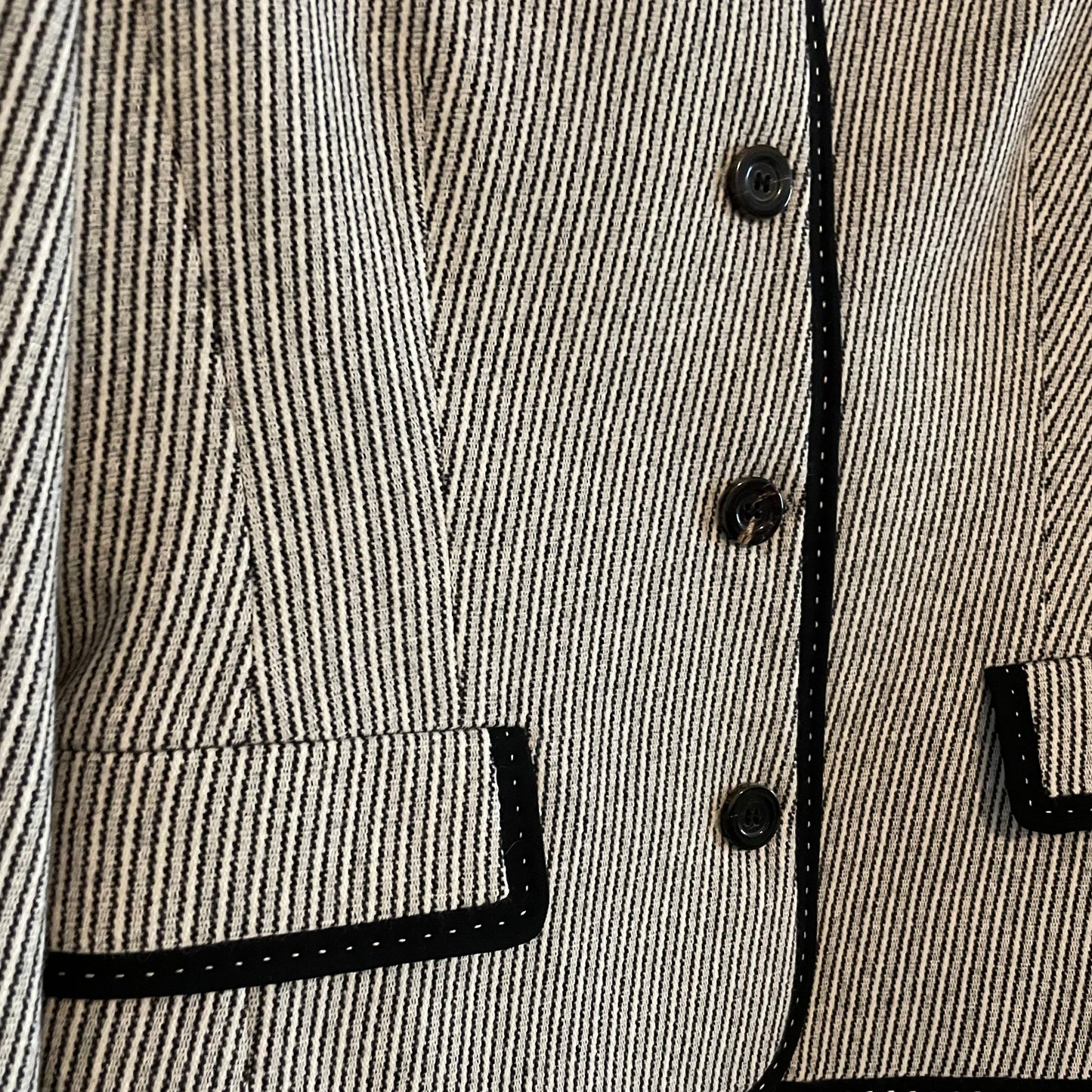 Vintage Louis Feraud Wool Monochrome Striped Skirt Suit Set