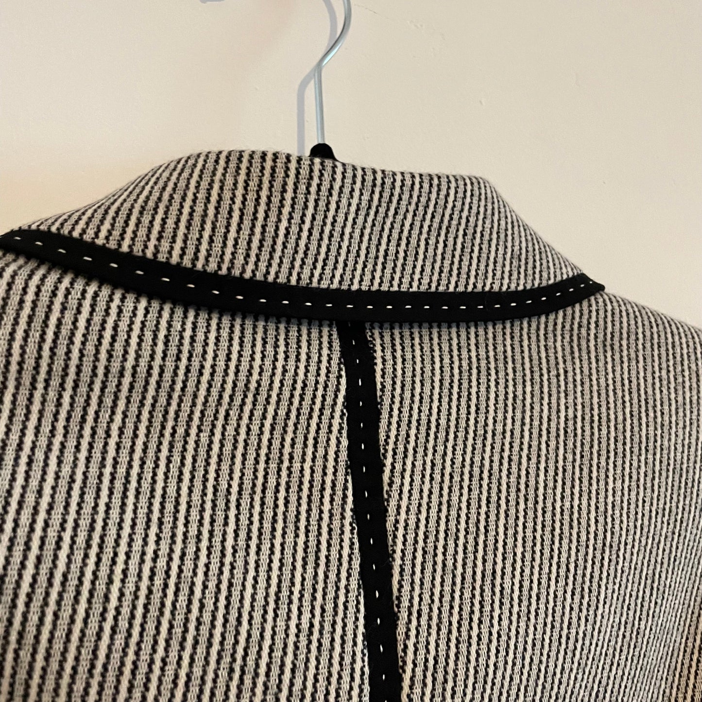 Vintage Louis Feraud Wool Monochrome Striped Skirt Suit Set