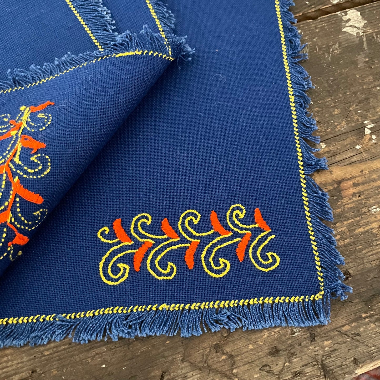 Vintage Blue and Yellow Embroidered Coasters and Placemats Set