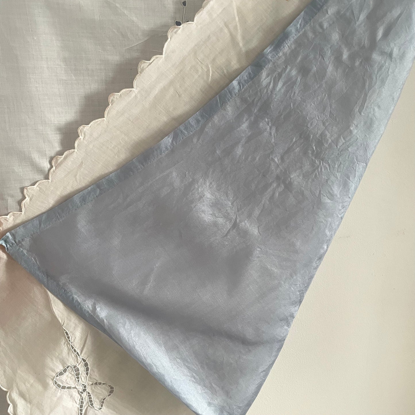 Antique 1920s Christening Baby Swaddle Cotton and Silk Blanket