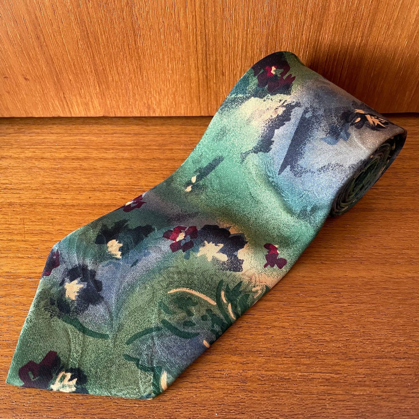 Vintage Angelo Litrico Green and Blue Patterned Men's Tie