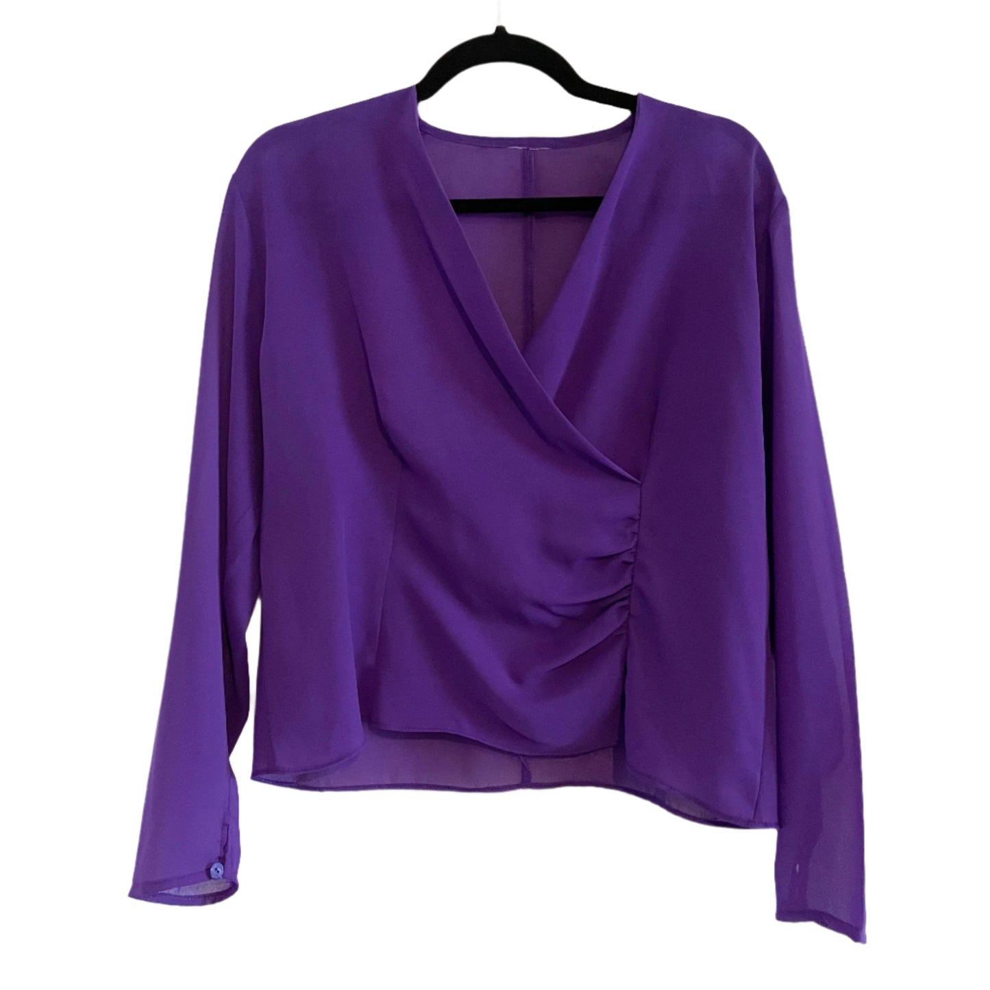 Top Vintage Royal Purple Sheer Crossover Front Blouse