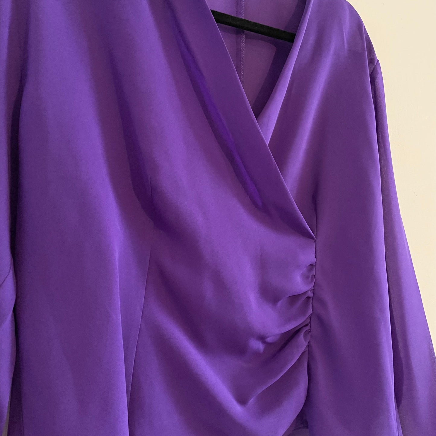 Top Vintage Royal Purple Sheer Crossover Front Blouse