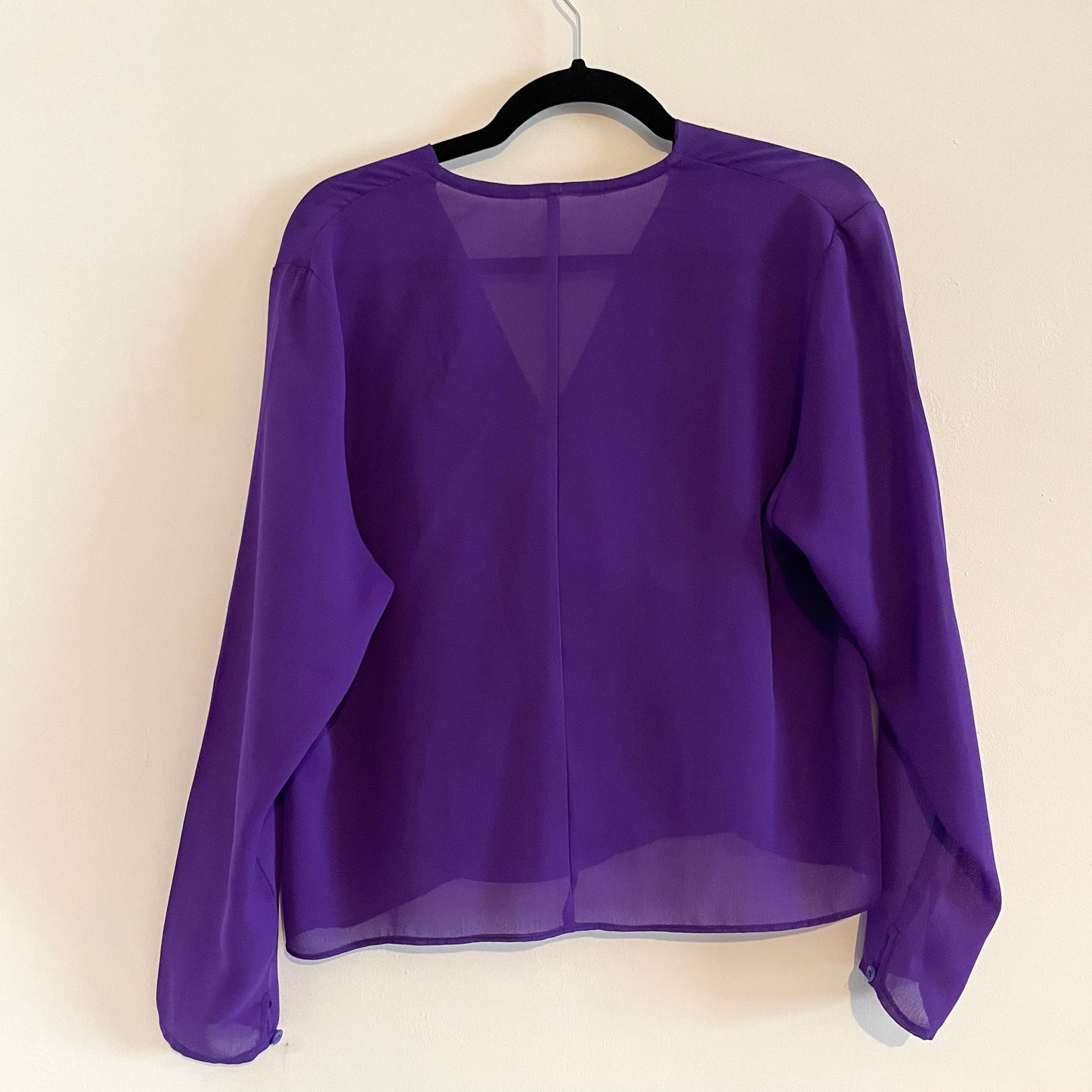 Top Vintage Royal Purple Sheer Crossover Front Blouse