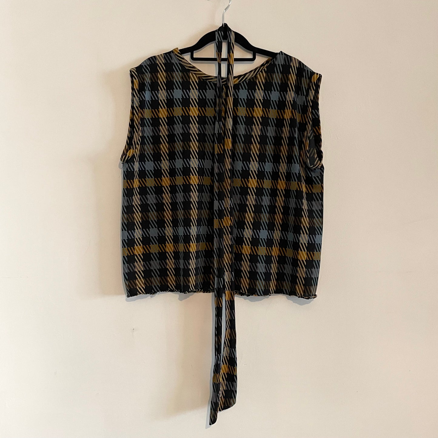 Vest Top Vintage Handmade Orange and Blue Check Sheer Sleeveless Design