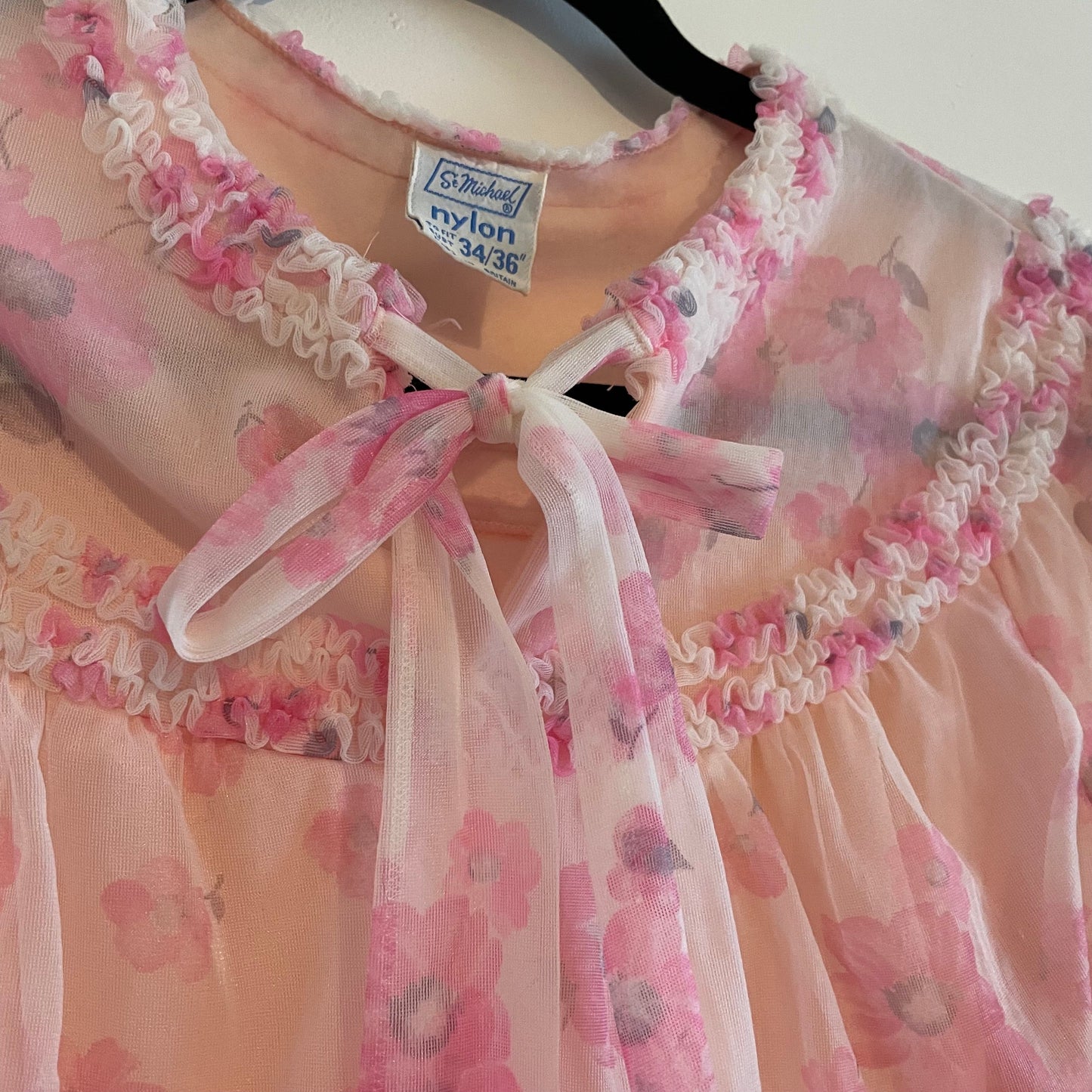 Vintage St Michael Pink Floral Cropped Ruffle Bed Jacket