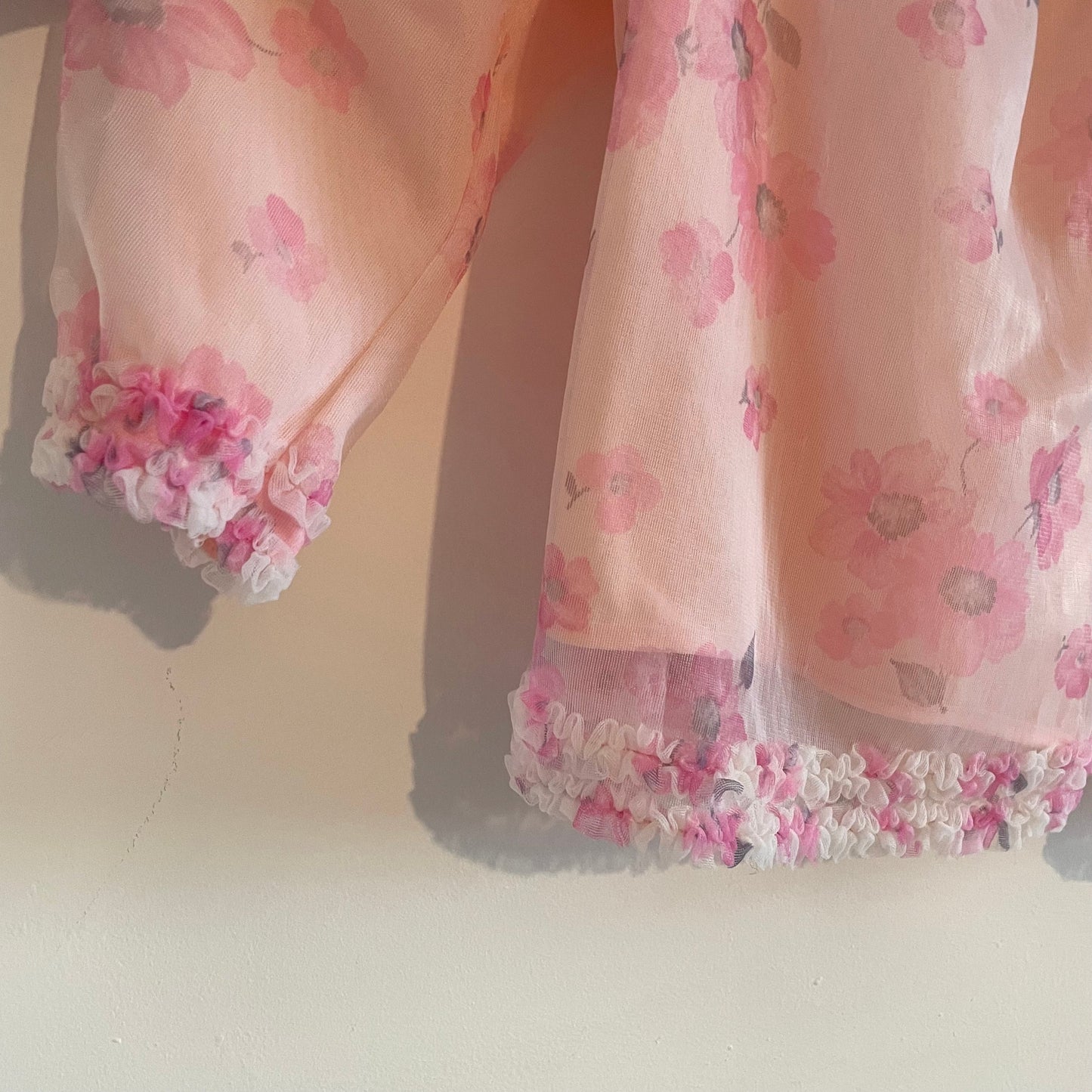 Vintage St Michael Pink Floral Cropped Ruffle Bed Jacket