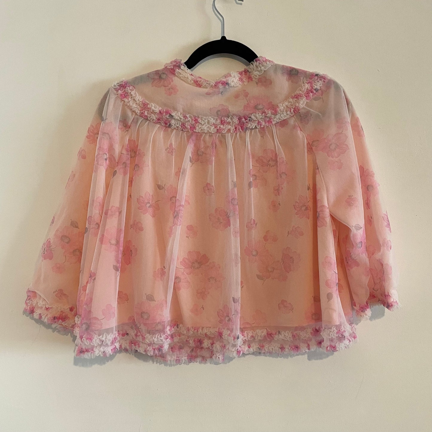 Vintage St Michael Pink Floral Cropped Ruffle Bed Jacket