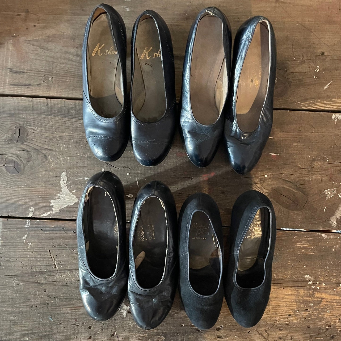 Shoes Joblot Vintage 4 Pairs of Heeled Black and Blue Shoes. K Shoes, Styleez, Physical Culture.