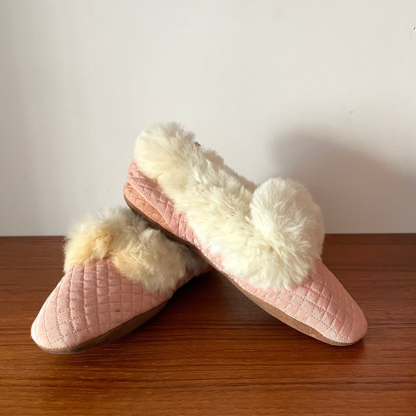Antique Pink Quilted Fur Handmade Children's Shoes Slippers