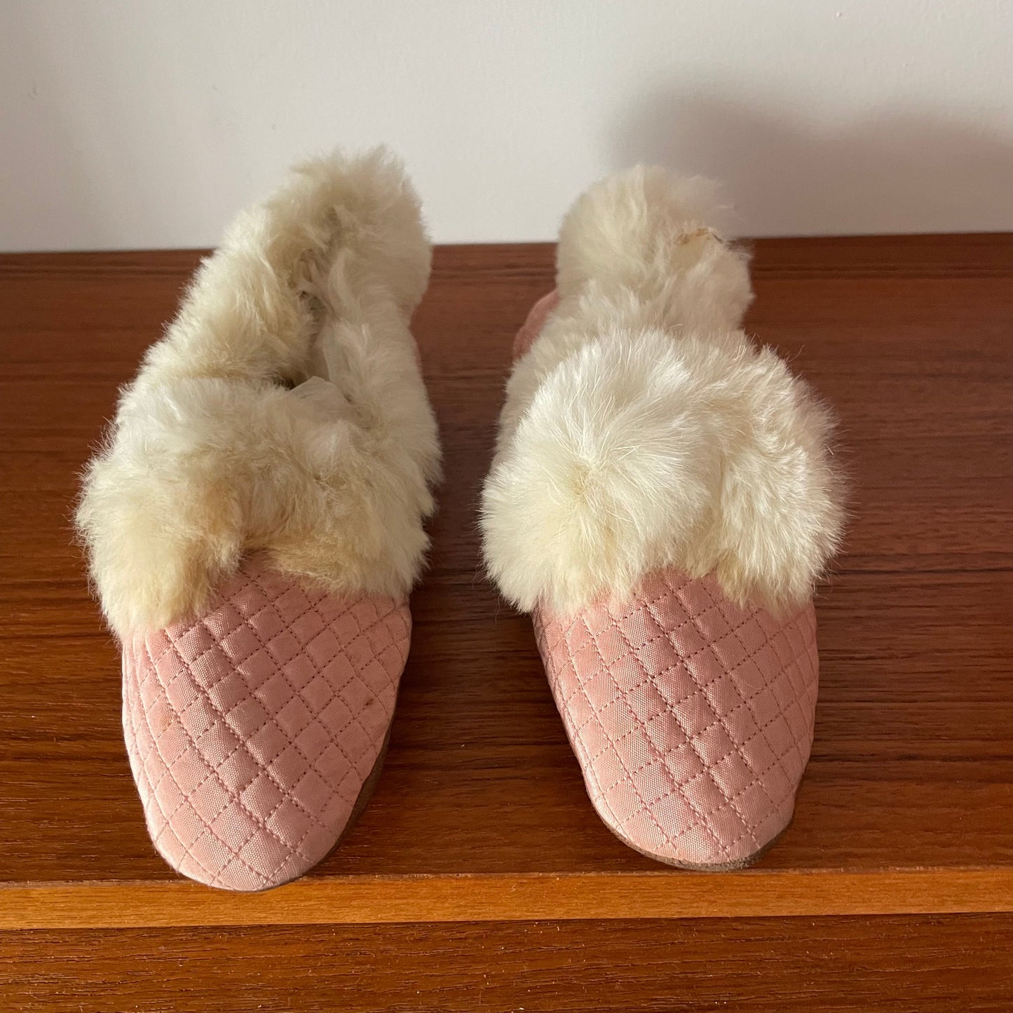Antique Pink Quilted Fur Handmade Children's Shoes Slippers