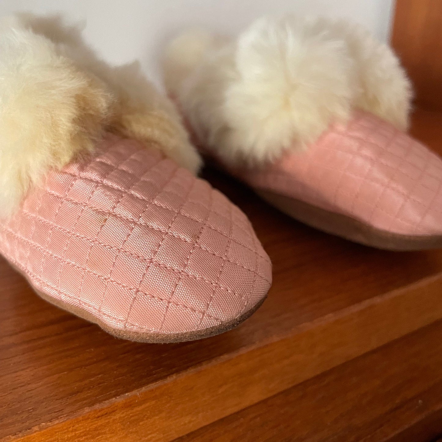 Antique Pink Quilted Fur Handmade Children's Shoes Slippers