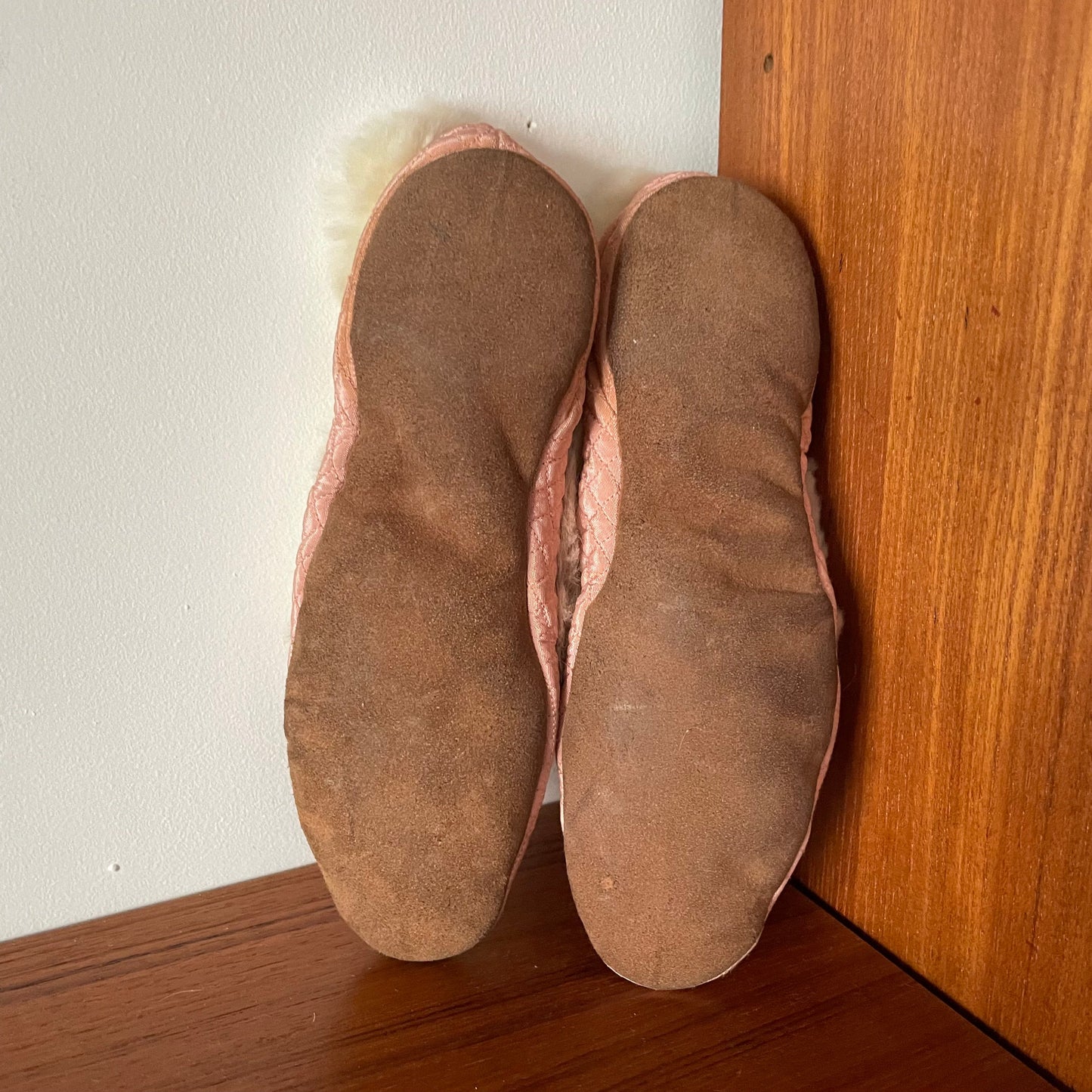 Antique Pink Quilted Fur Handmade Children's Shoes Slippers