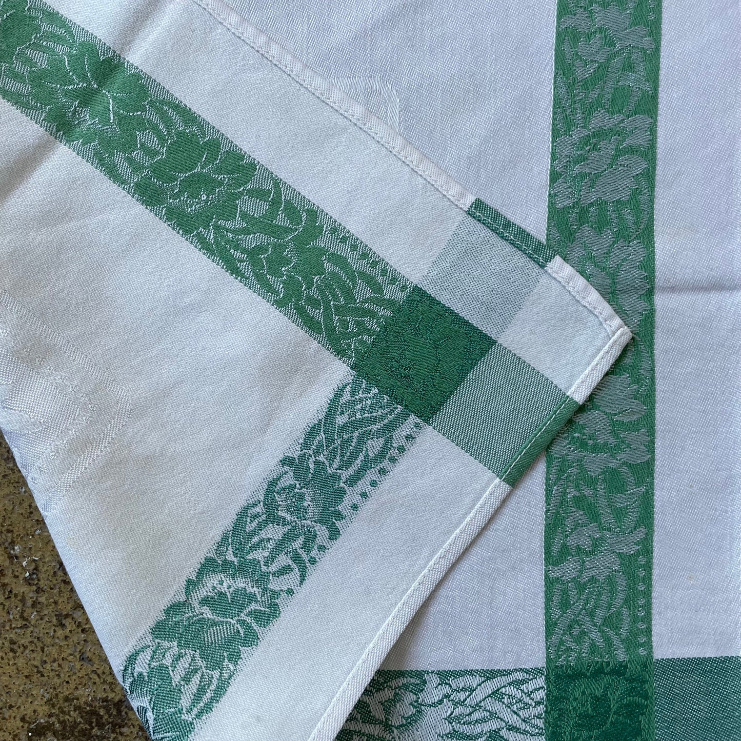 Vintage Set of Three Green and White Stripe Floral Placemats Napkins Bundle