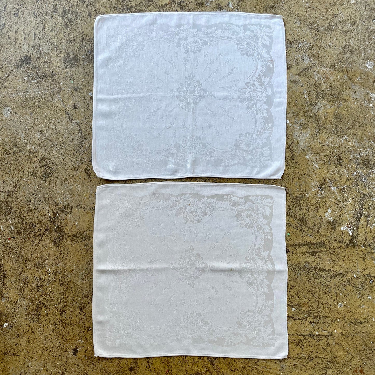 Vintage Set of Two White Elegant Floral Napkins Placemats Bundle