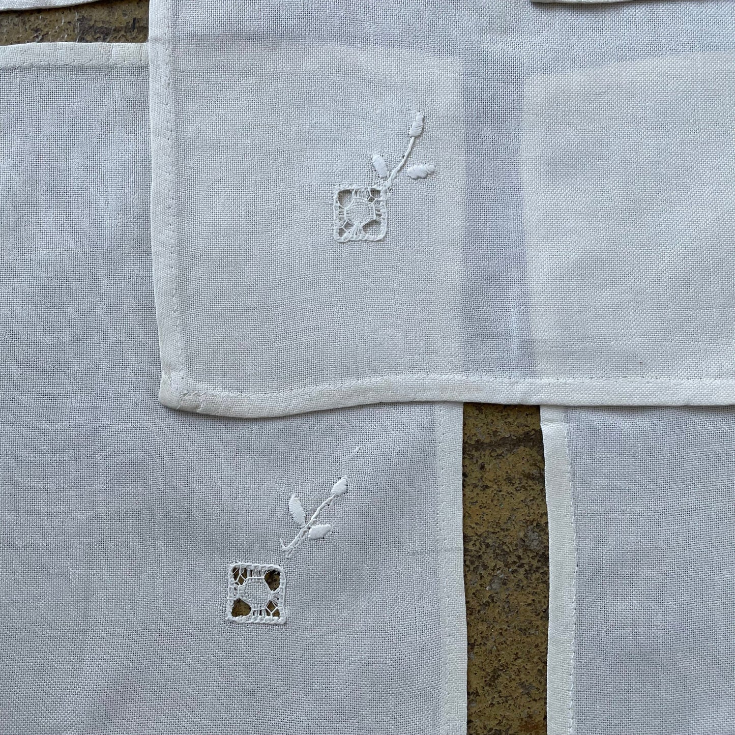 Vintage Set of Five Cream Handmade Embroidered Placemats Bundle