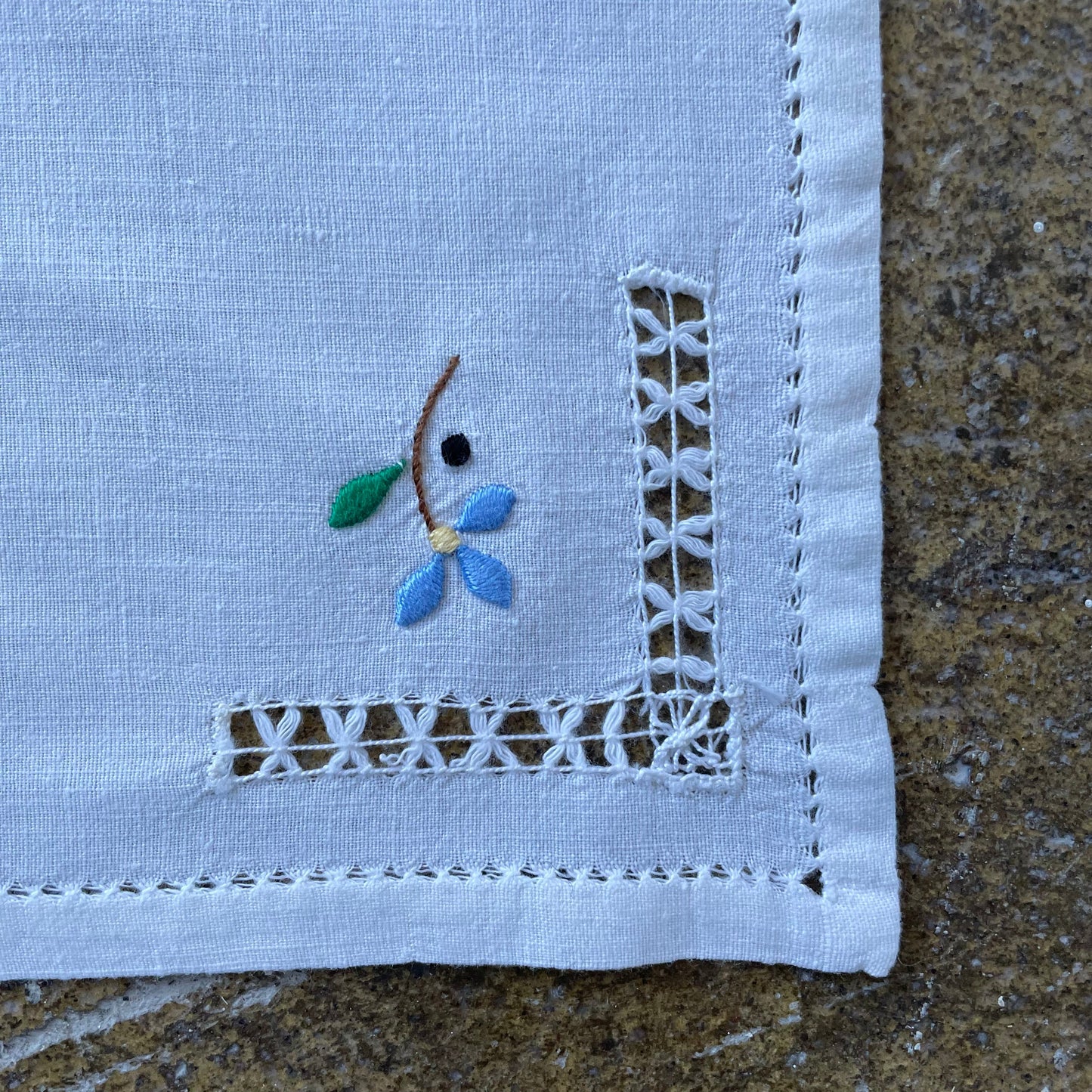 Vintage Set of Five White Floral Cutout Dressing Table Placemats