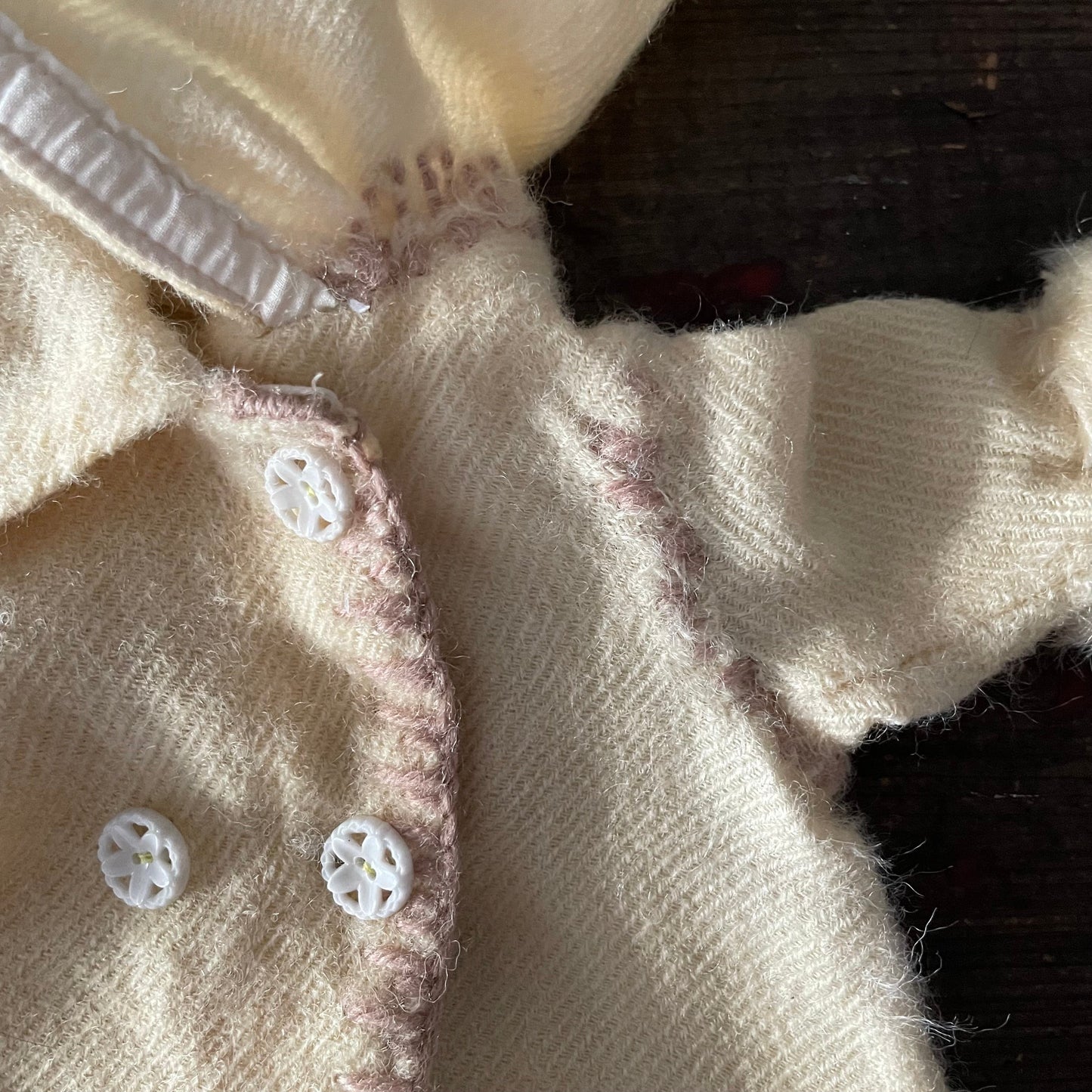 Antique Cream Dolls Coat and Muff with Fur Trim for Collectors