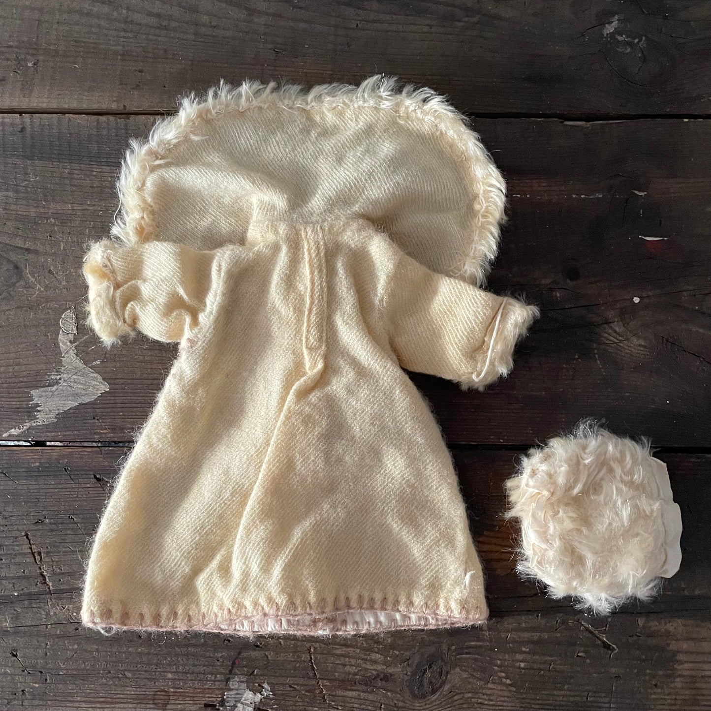 Antique Cream Dolls Coat and Muff with Fur Trim for Collectors