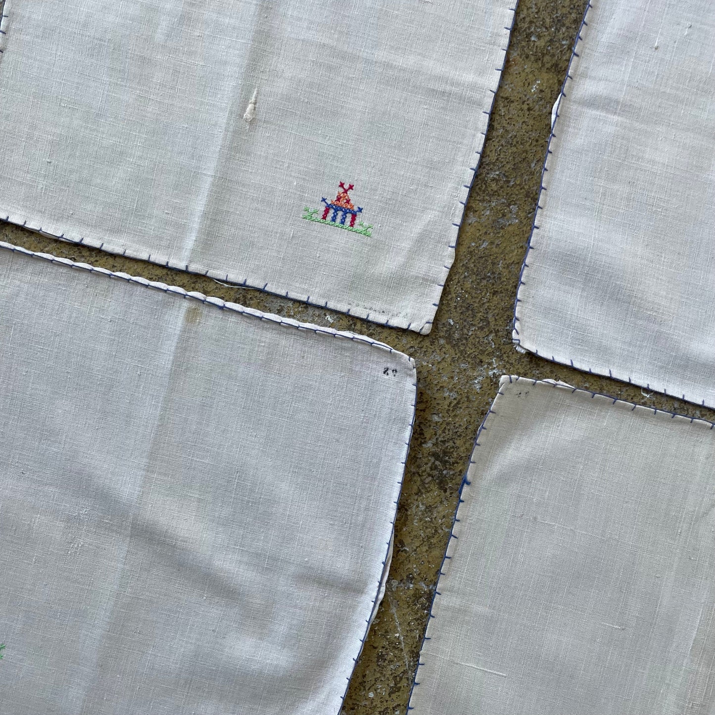 Vintage Set of Four Cream Handmade Cross Stitch Placemats Napkins