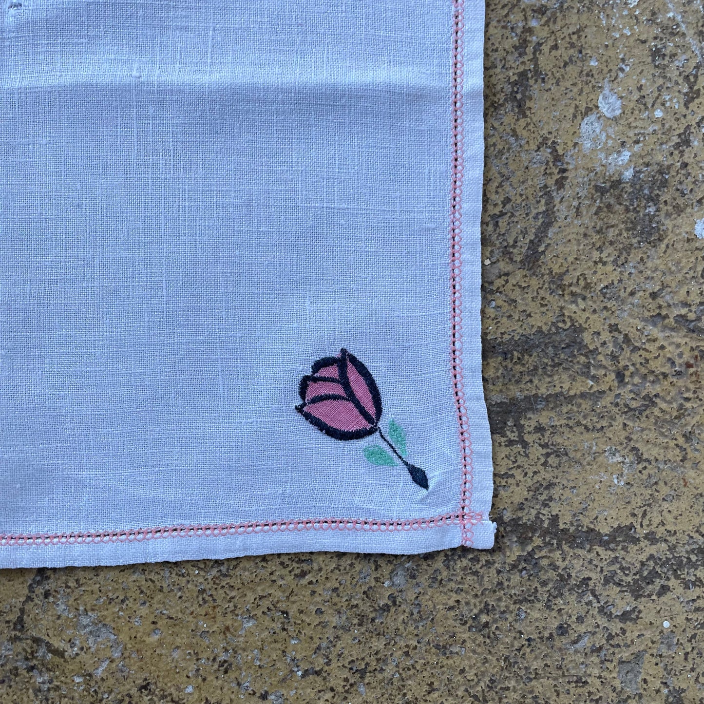 Vintage Set of Two Rose Pink and White Handmade Dressing Table Cloths