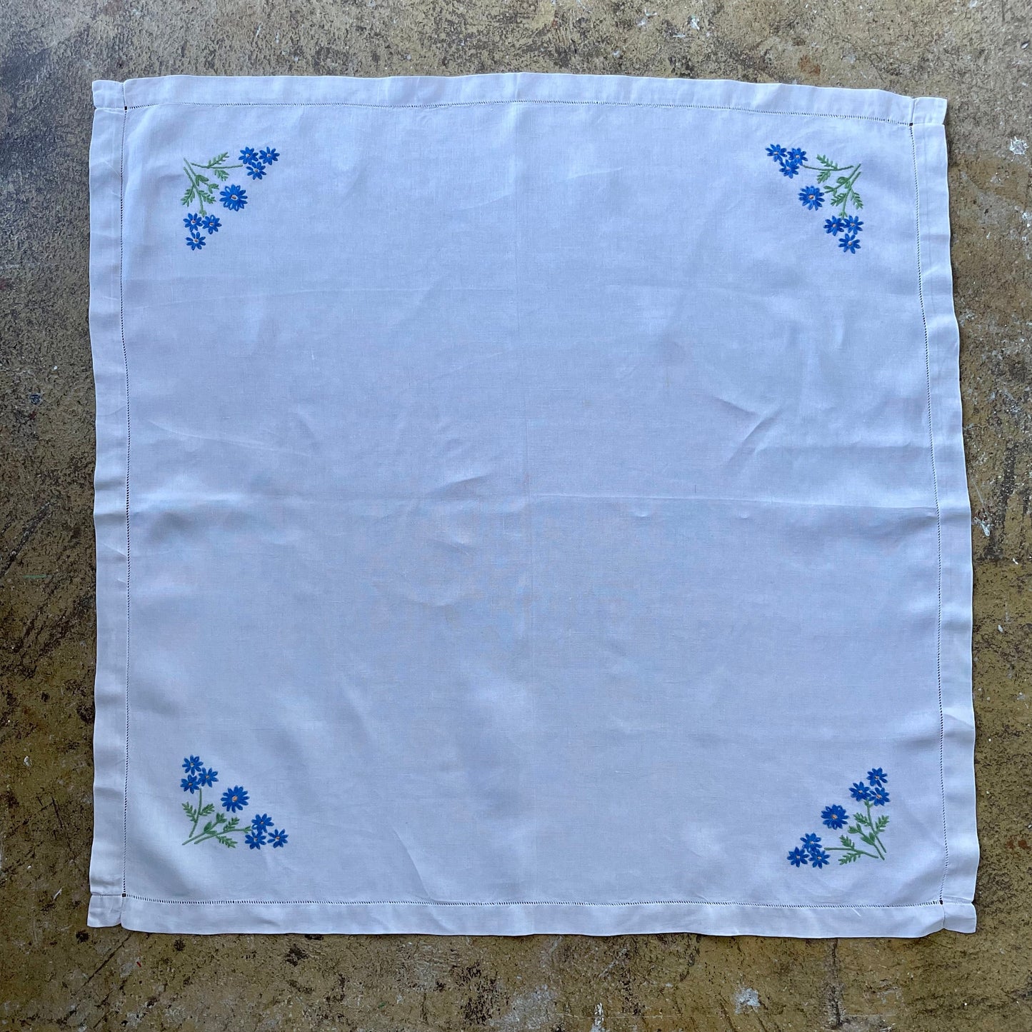 Vintage Tablecloth and Placemat Set with Cornflower Embroidery