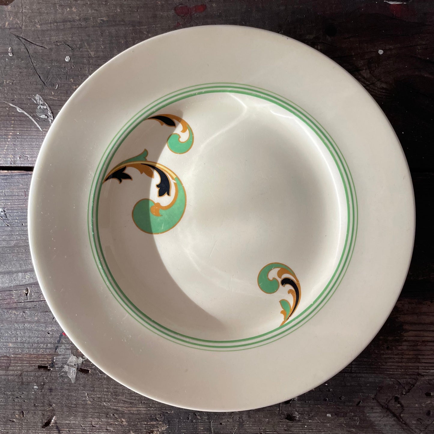 Vintage Royal Doulton Lynn Plate England Green Swirl Design