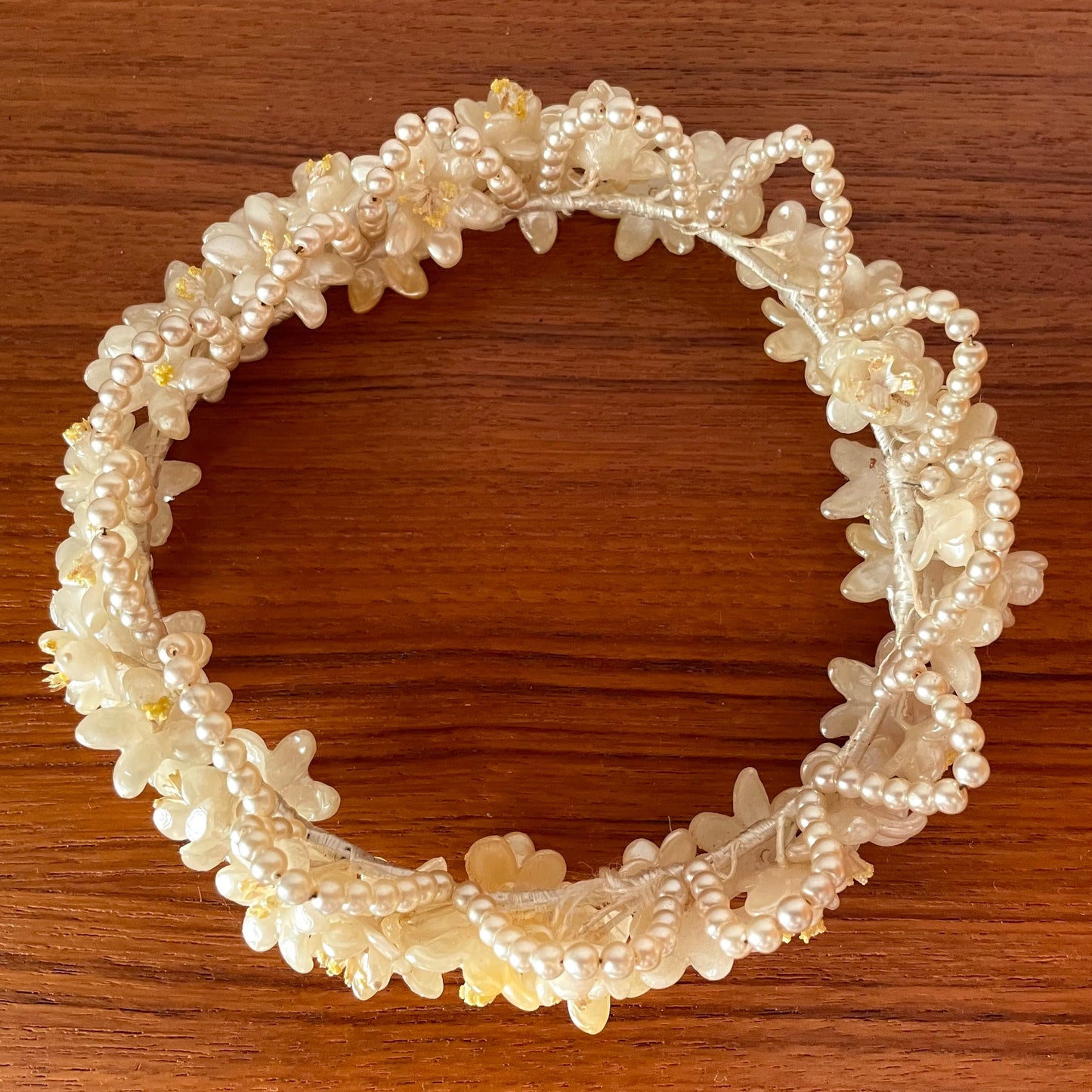 Tiara 1920 Antique Cream Wax and Beaded Floral Bridal Headpiece Tiara Wedding. Vintage Bride
