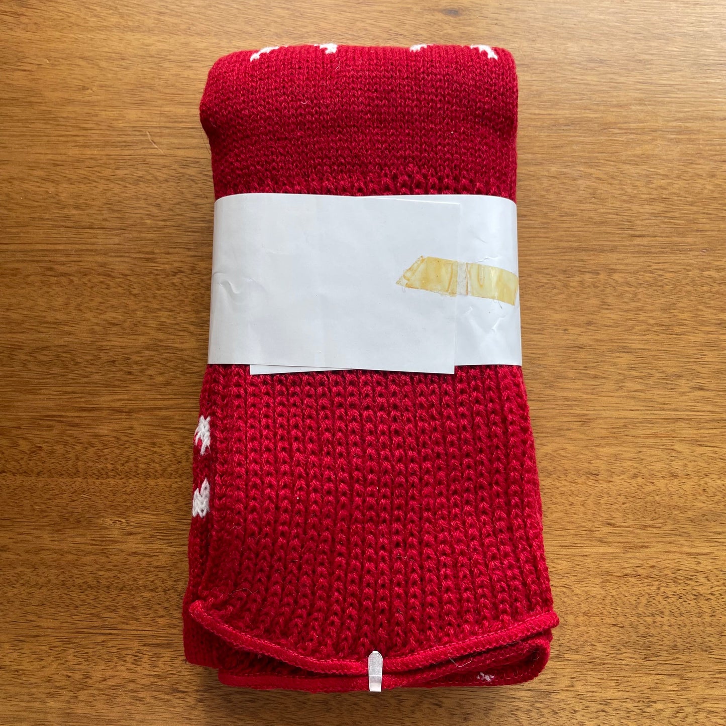 Vintage Deadstock Knitted Winter Star Pattern Legwarmers by Golden Charm One Size Red and White