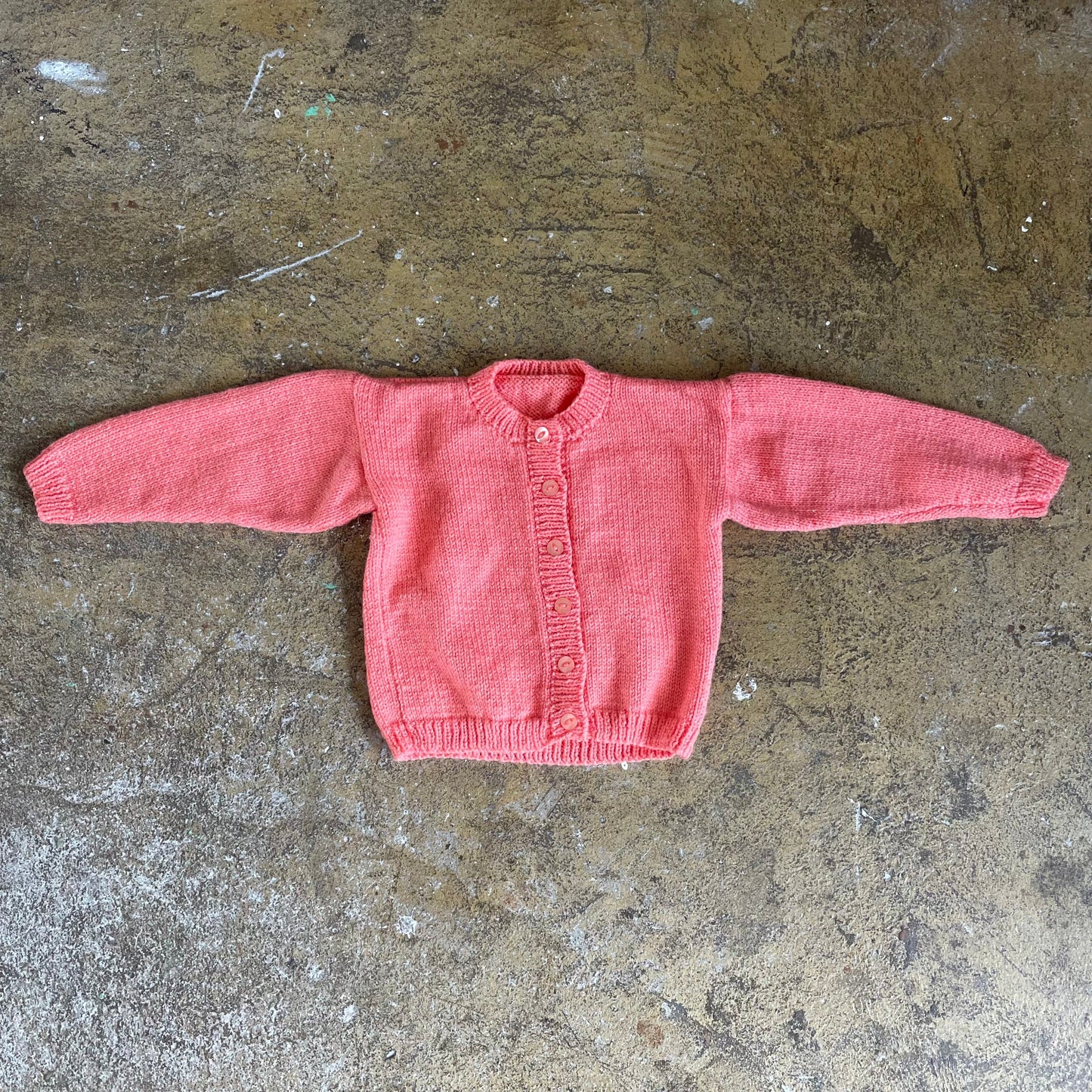Vintage Handmade Knitted Coral Pink Children's Cardigan for Charming Style