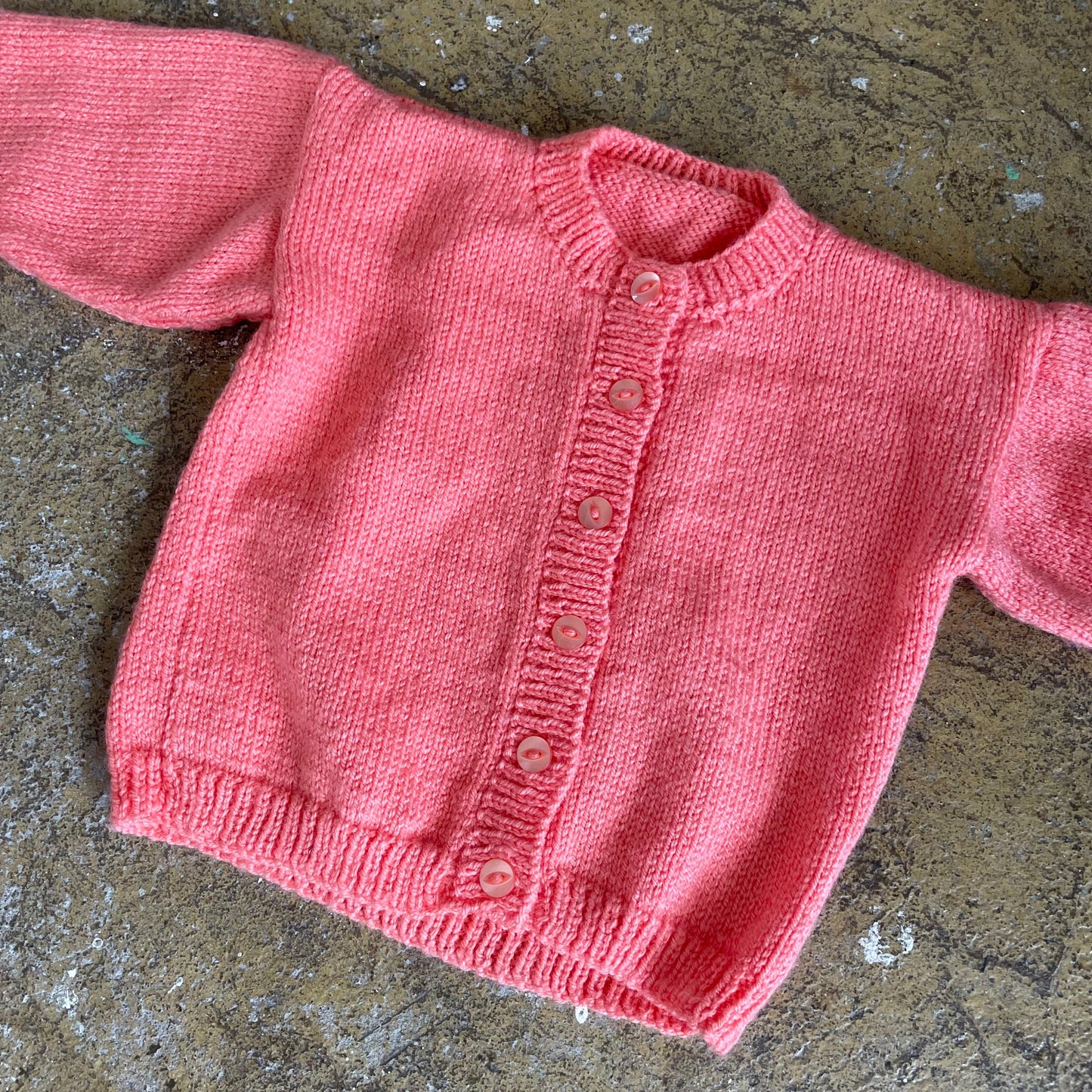 Vintage Handmade Knitted Coral Pink Children's Cardigan for Charming Style