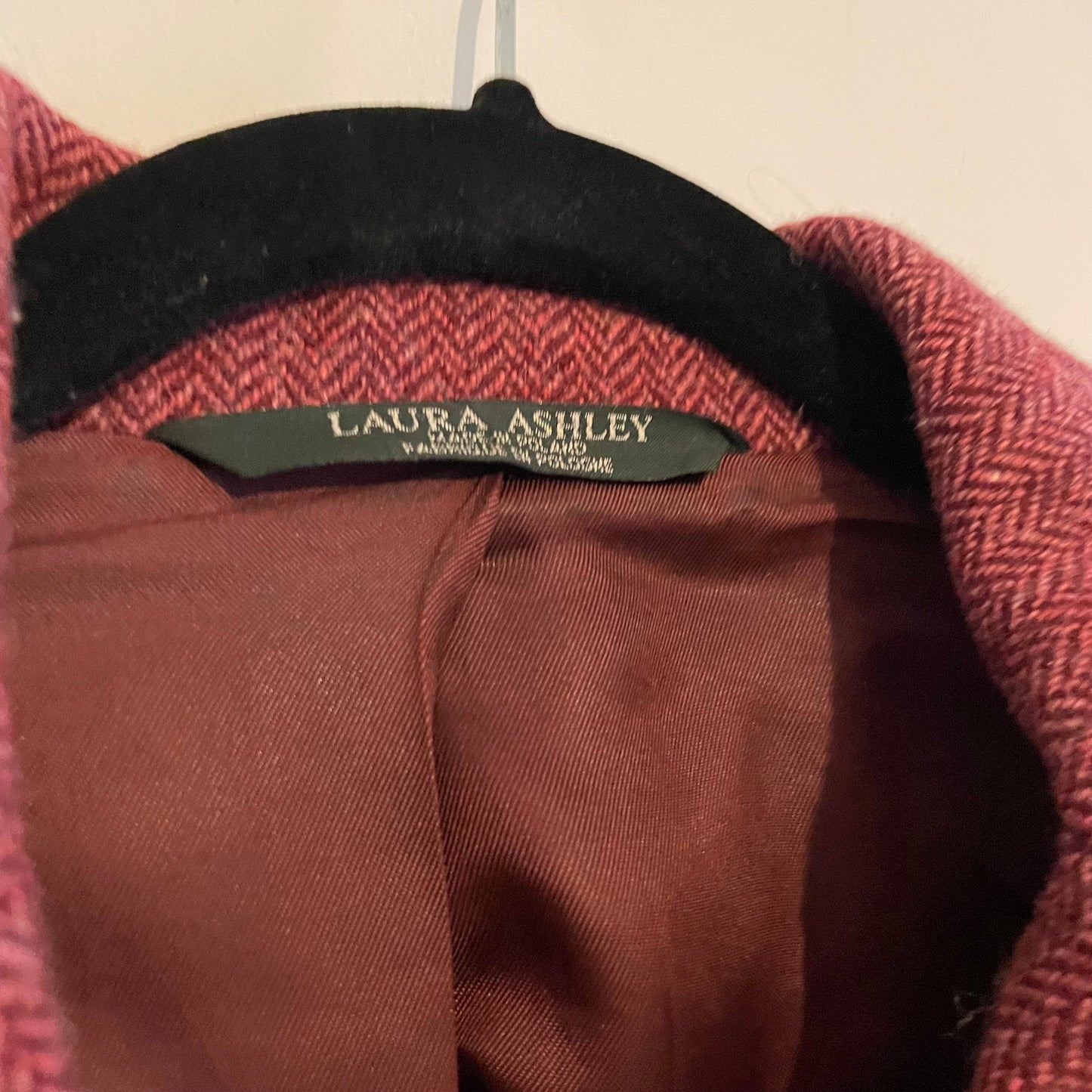 Jacket Vintage Laura Ashley Pink Burgundy Herringbone Tweed Blazer