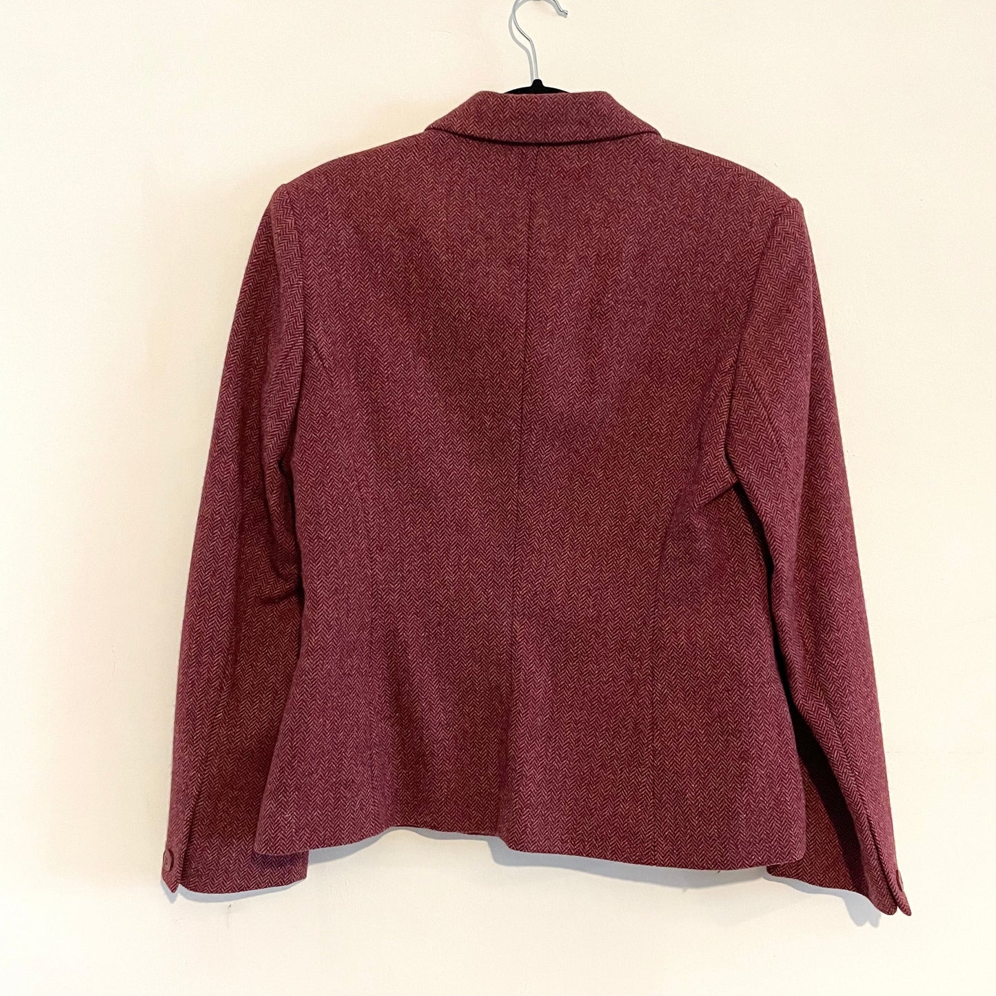 Jacket Vintage Laura Ashley Pink Burgundy Herringbone Tweed Blazer