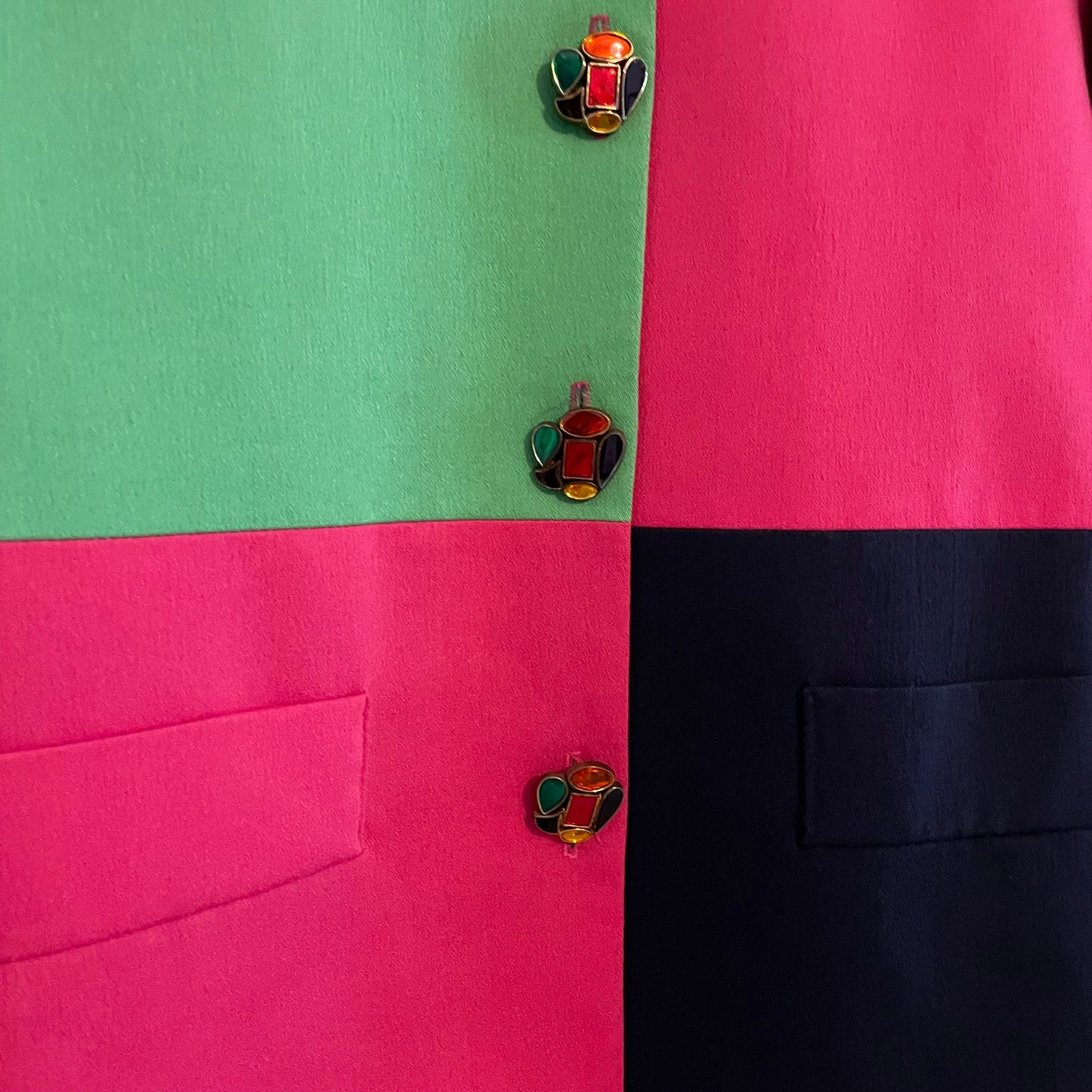 Jacket Vintage Gina 80s Colour Block Blazer in Green, Pink and Blue