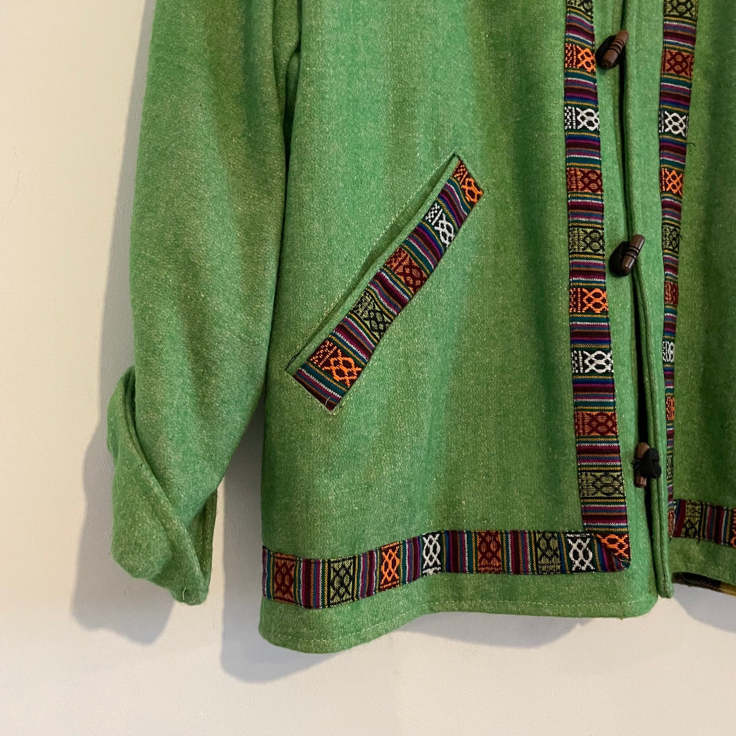 Jacket Vintage Green Nepalese Wool Blazer with Toggle Buttons