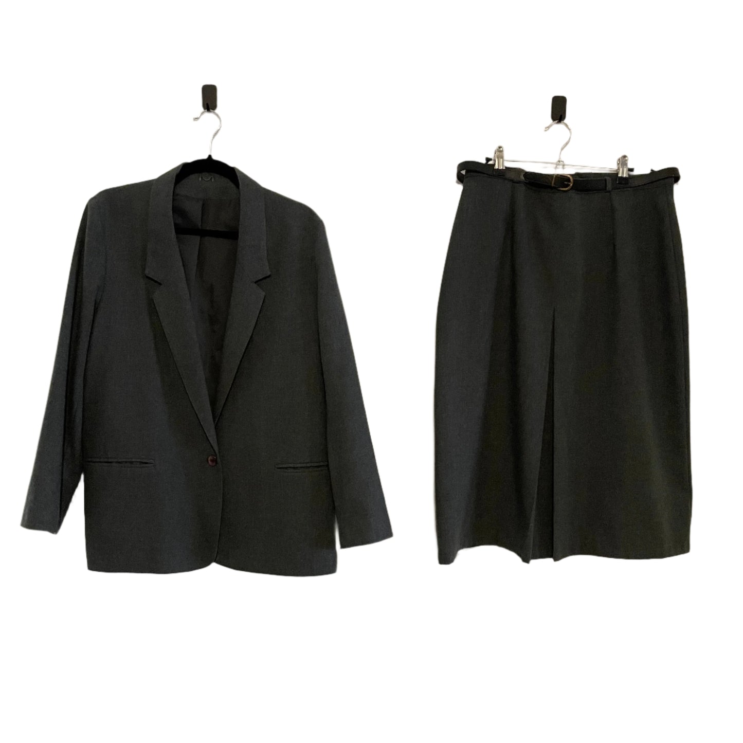 Skirt Suit Set Vintage Debenhams Grey Two Piece Ensemble