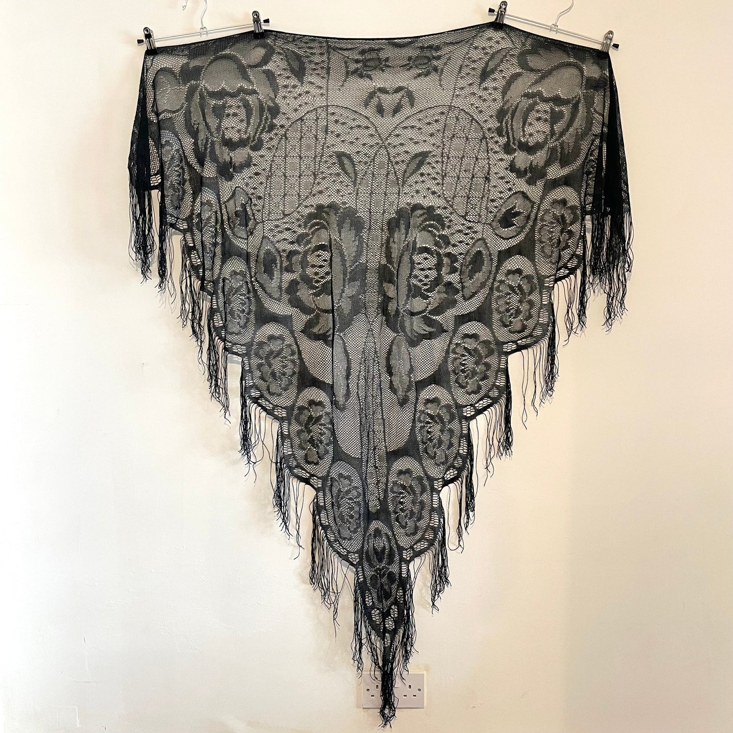 Antique Victorian Black Lace Triangular Shawl Vintage Accessory