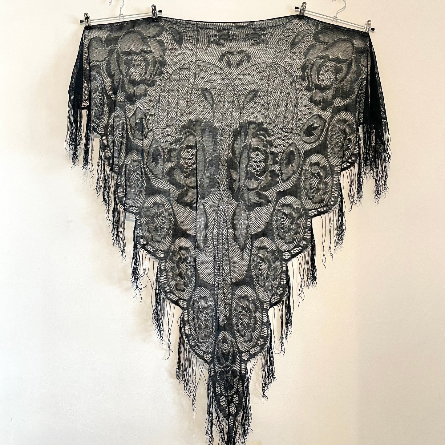 Antique Victorian Black Lace Triangular Shawl Vintage Accessory