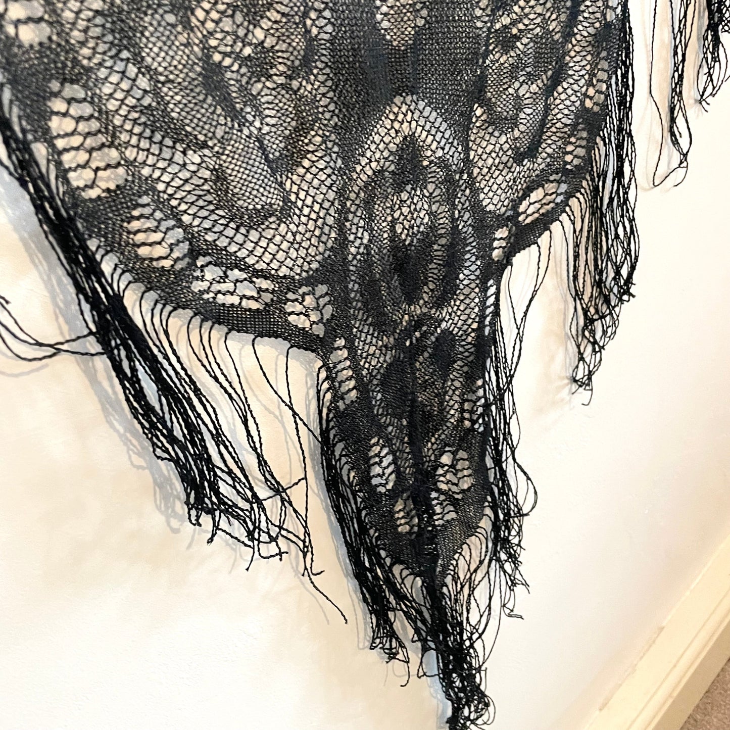 Antique Victorian Black Lace Triangular Shawl Vintage Accessory