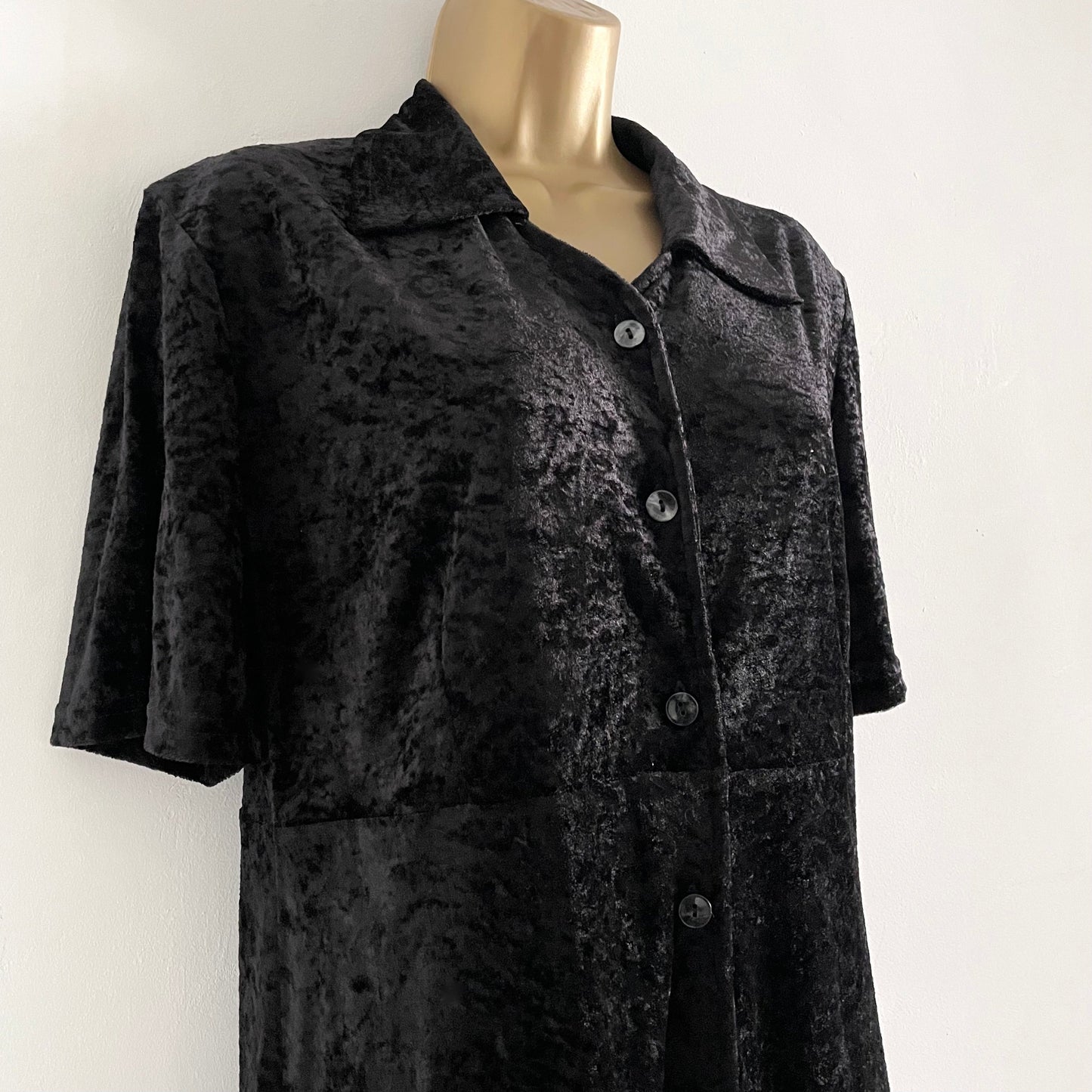 Dress Vintage Yessica Black Crushed Velvet Maxi Dress