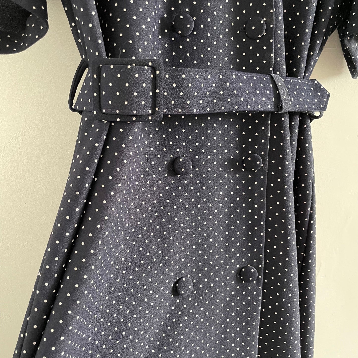 Vintage Classic Blue and White Polka Dot Short Sleeved Shirt Dress