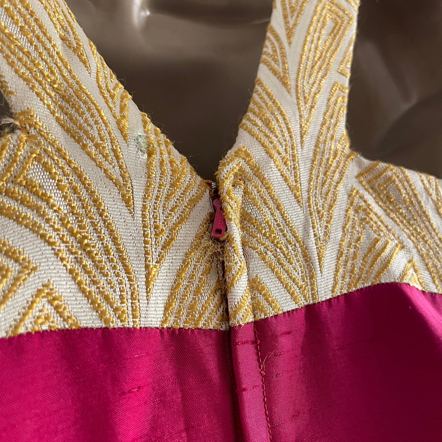 Dress Vintage Hot Pink and Yellow Silk Halterneck Mini Dress